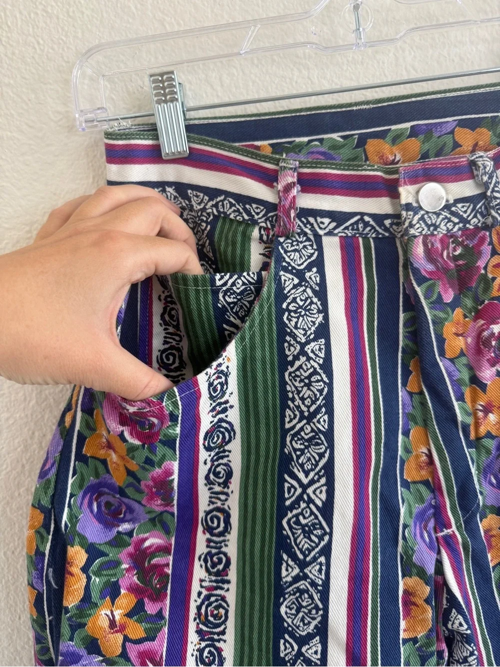 Vintage Striped Floral High-Rise Women’s Long Jean Shorts by Josh Wear
